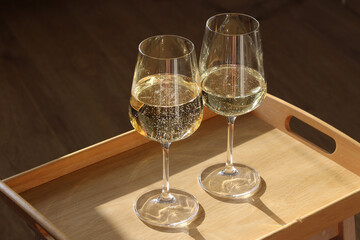 Custom vertical slats with your photo Two glasses with sparkling wine poured in them