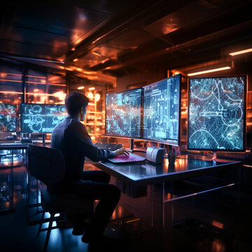 A man using ai technology as it works tirelessly to protect and secure blg data Generative Ai Images