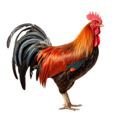 Fototapeta premium a Beautifully Cockerel rooster, full body, richly colored, Farm-themed, photorealistic illustrations in a PNG, cutout, and isolated. Generative AI