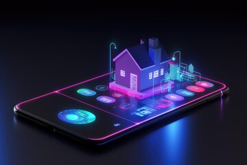 Smart home, interconnection between mobile phone and home appliances, AI generation - obrazy, fototapety, plakaty