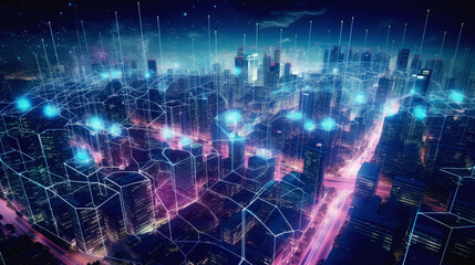 Fototapeta na wymiar Modern smart city network interconnected, AI generated