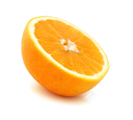 Sliced orange fruit and his segments or cantles isolated on white background cutout