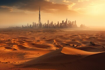 Panoramic modern big city in the desert