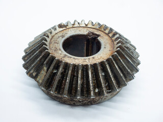 dirty  Conical gear with a broken tooth due to wear and tear - 619968850
