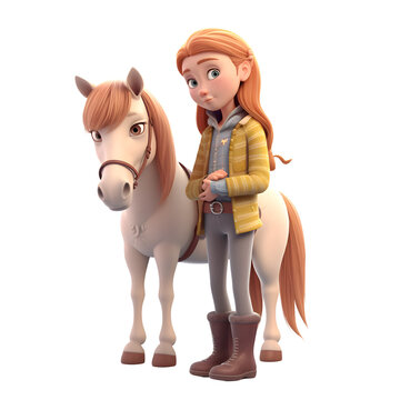 3D Render of a Little Girl and Horse with Clipping Path