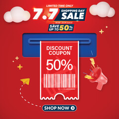 7.7 Coupon discount sale banner  are available for use on online shopping websites or in social media advertising.