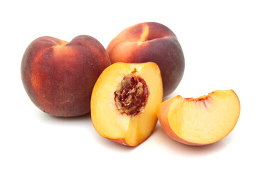 Red peach fruits isolated on white background