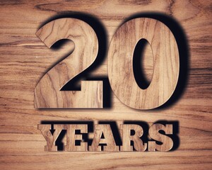 Wooden texture number 20 years on wooden background with clipping path for design elements