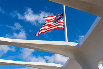 American Flag From The Interior of The USS Arizona Memorial, Pearl Harbor National Memorial,  Oahu...
