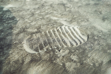 human footprint on the lunar surface. Trace of the cosmonaut