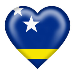 Curacao flag heart button with clipping path 3d illustration
