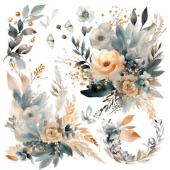 Beautiful vector watercolor illustration with nice hand drawn flowers and leaves