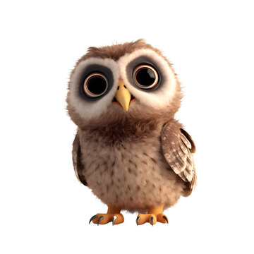 Cute owl isolated on a white background. 3D illustration.
