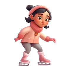 3d illustration of a cute little girl skating. isolated on white background