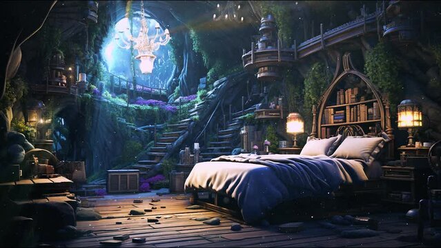 Embrace the Enchanted Solitude with Our Cave Bedroom Lo-Fi Video, Delve into the Intriguing Charm, Perfect for Engaging Vtuber Content - A Secret Sanctuary with Relaxing Sounds and Mesmerizing Visuals