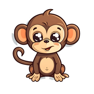 Cute cartoon monkey isolated on a white background. Vector illustration.