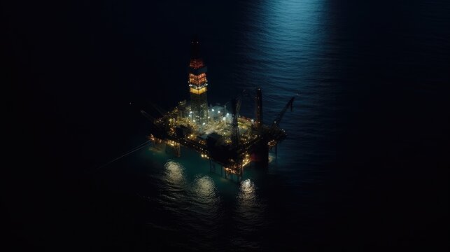 A large offshore platform being worked on at night