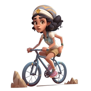 3D Render of a Little Girl Riding a Bicycle in the Desert