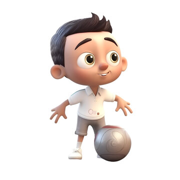 3D Render of a Little Boy with soccer ball on white background