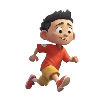 3D Render of a Little Boy running with a smile on his face