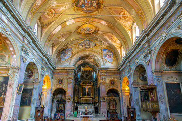 Fototapeta premium The ornate interior of the medieval Church of Sant 'Agata Del Carmine in the historic Città Alta old town of Bergamo, Italy.