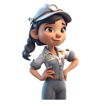 3D illustration of a female police officer with a cap and uniform