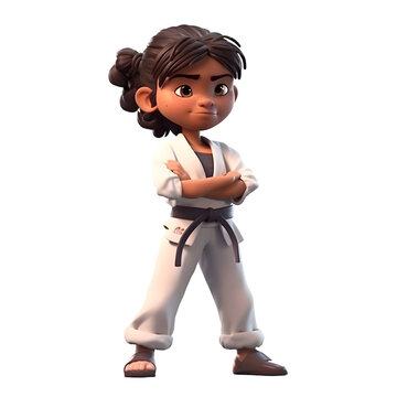 3D Render of a Little Karate Girl with white background.