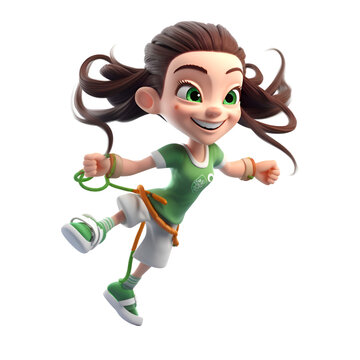 3D rendering of a cute superhero girl running isolated on white background