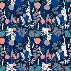 Naklejka premium Fun modern coastal pattern clash fabric print for summer beach textile designs with a linen cotton effect. Seamless trendy repeat background
