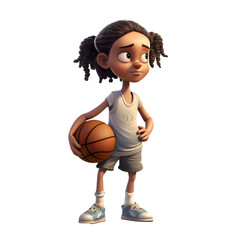 3D digital render of a cute african american girl playing basketball isolated on white background