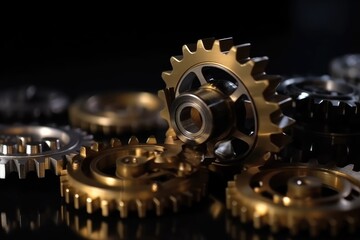 Mechanical gears arranged together, AI generated