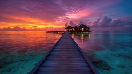 Obraz premium A small wooden bridge over a beautiful sea