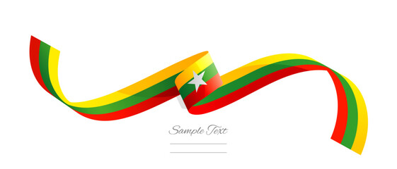 Burmese flag ribbon vector illustration. Mianmar flag ribbon on abstract isolated on white color background