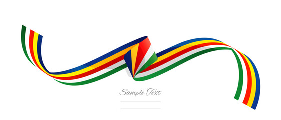 Seychellois flag ribbon vector illustration. Seychelles flag ribbon on abstract isolated on white color background - obrazy, fototapety, plakaty