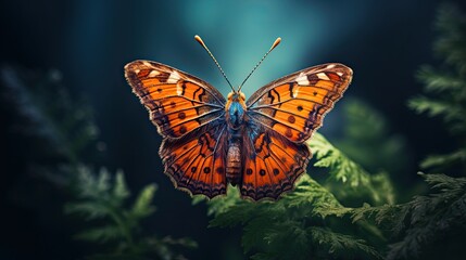 Fototapeta na wymiar Butterfly on flower. AI generated art illustration.