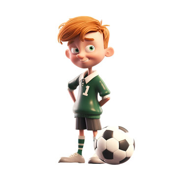 3d illustration of a boy with soccer ball isolated on white background