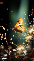 Butterfly on flower. AI generated art illustration.