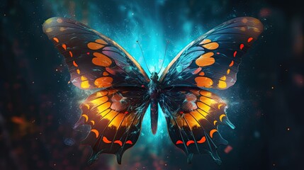 Butterfly on flower. AI generated art illustration.