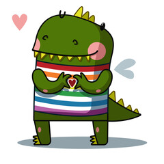 cute green dragon makes a heart with his hands