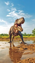 Fototapeta premium Tyrannosaurus dinosaur 3d render. AI generated art illustration. 