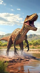 Tyrannosaurus dinosaur 3d render. AI generated art illustration.
