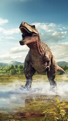 Fototapeta premium Tyrannosaurus dinosaur 3d render. AI generated art illustration. 