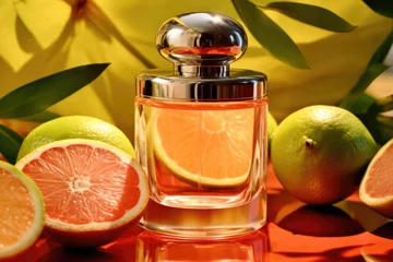 Foto op Plexiglas perfume bottle on citrus background. AI generated © InfiniteStudio