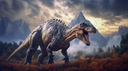 Obraz na płótnie Canvas Tyrannosaurus dinosaur 3d render. AI generated art illustration. 