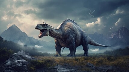 Tyrannosaurus dinosaur 3d render. AI generated art illustration.
