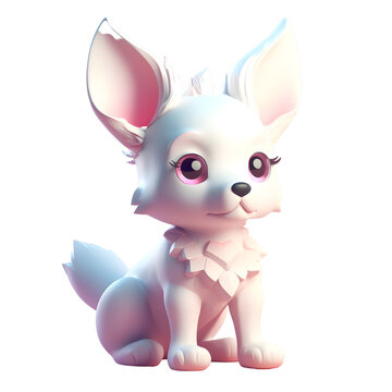 Cute cartoon white dog with pink eyes. 3D rendering.