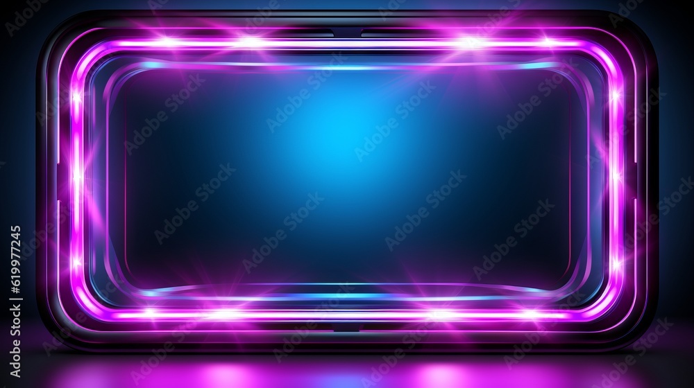 Poster a neon glowing frame with dark background. generative ai.