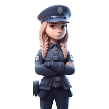 3D rendering of a female police officer isolated on white background.
