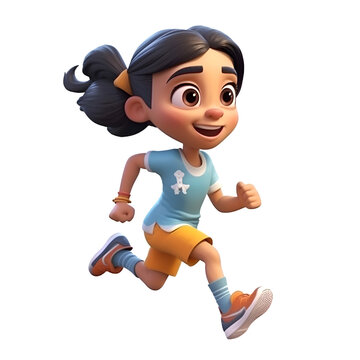 3D Render of a cute cartoon girl with sportswear running