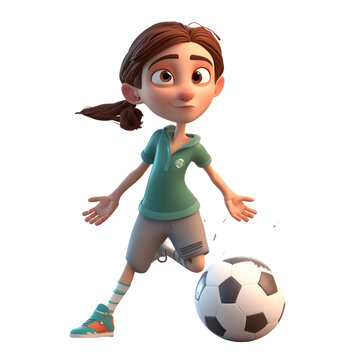 3D Render of a Little Girl with soccer ball on white background